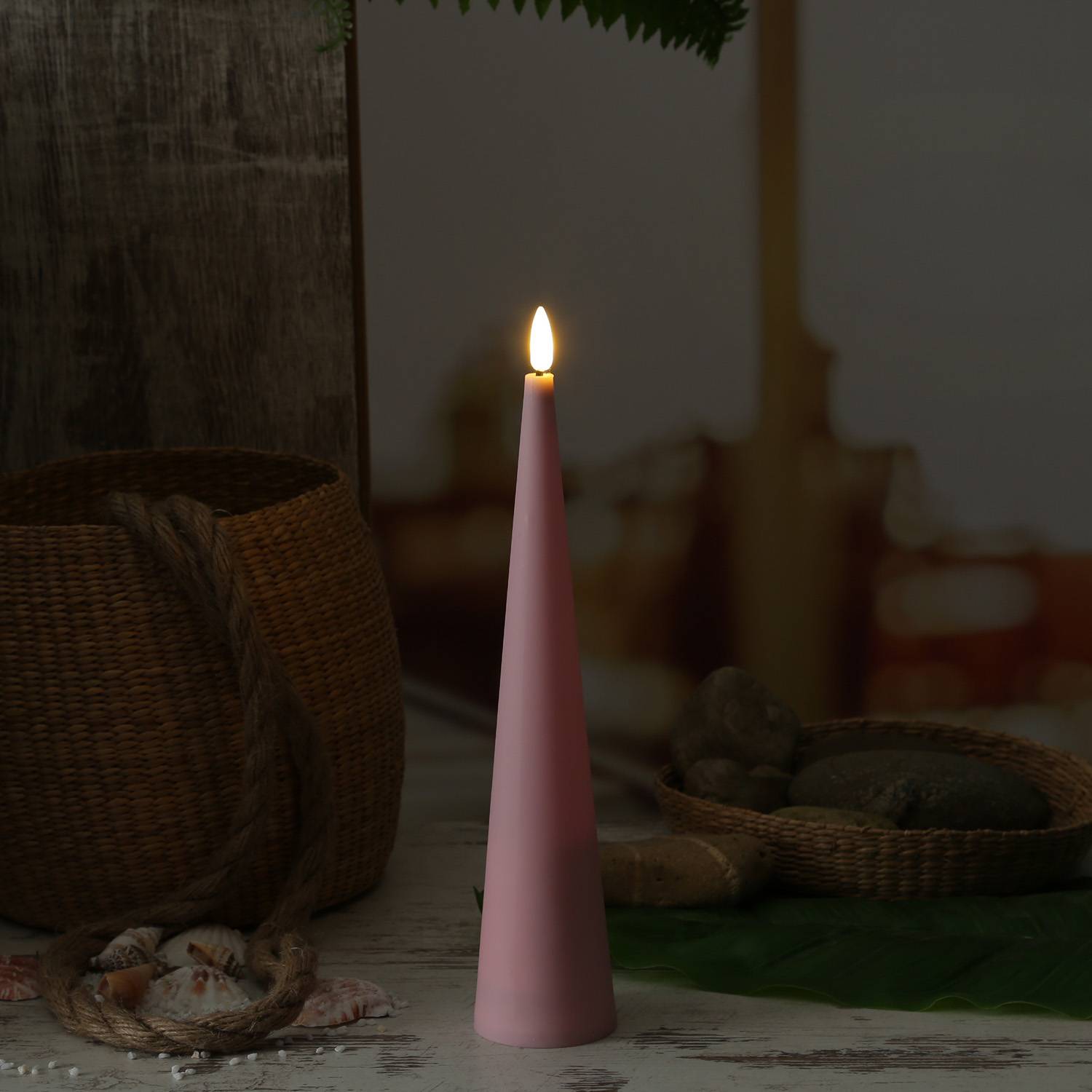LED Kegelkerze Outdoorkerze in Kegelform flackernd H: 25cm rosa für Außen