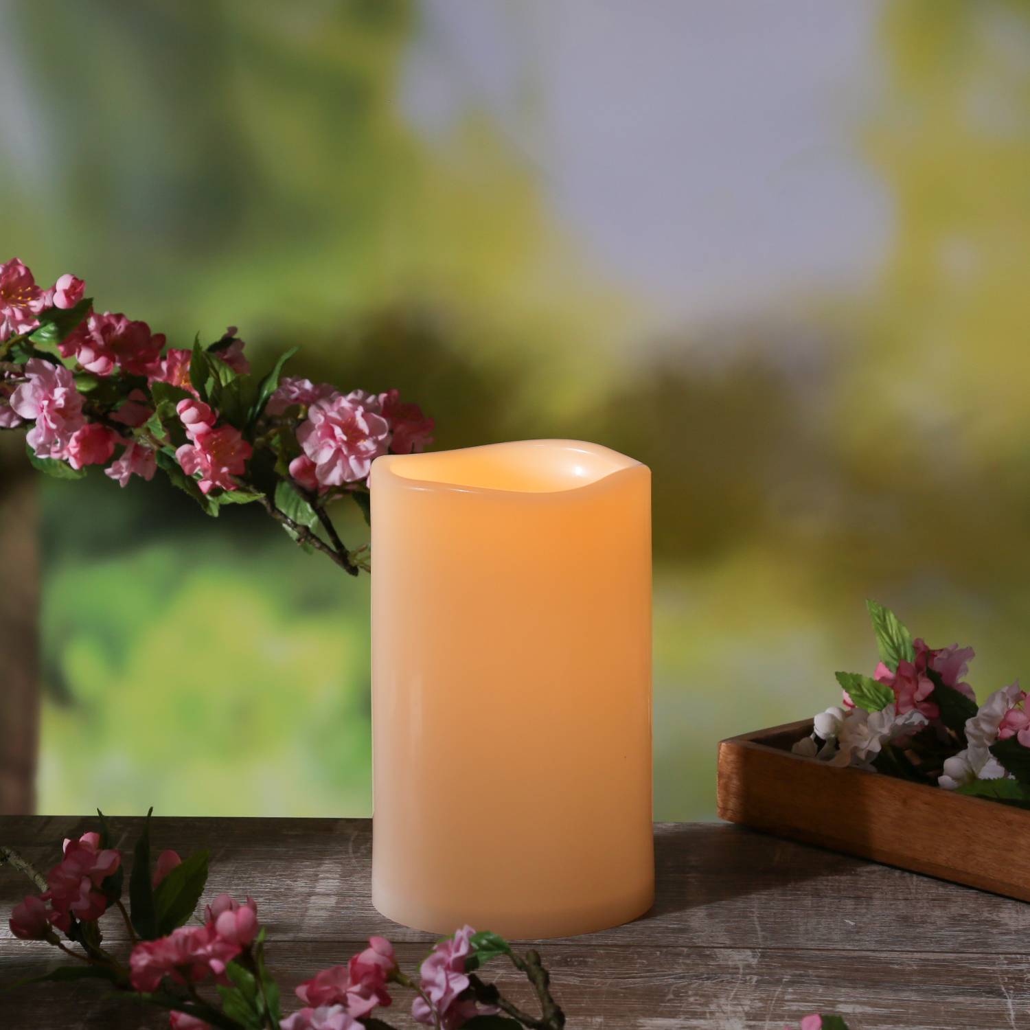 XXL LED Kerze outdoor Kunststoffkerze Timer H: 20cm D: 12,5cm creme für Außen