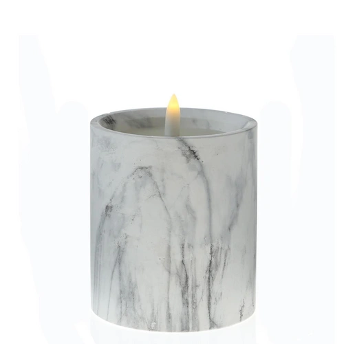 LED Kerze in Marmoroptik Zement Wachs 3D Flamme Timer H: 12cm D: 9cm grau LED Kerze in Marmoroptik Zement Wachs 3D Flamme Timer H: 12cm D: 9cm grau