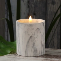 LED Kerze in Marmoroptik Zement Wachs 3D Flamme Timer H: 12cm D: 9cm grau LED Kerze in Marmoroptik Zement Wachs 3D Flamme Timer H: 12cm D: 9cm grau