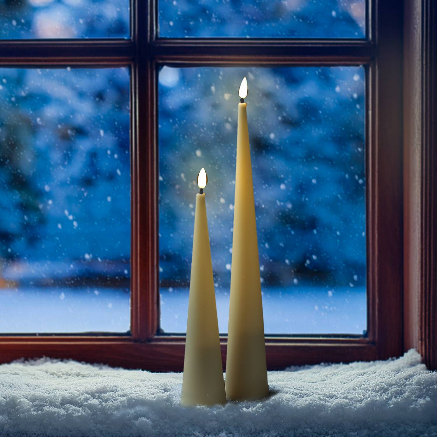 LED Kegelkerze Outdoorkerze in Kegelform flackernd H: 35cm creme für Außen