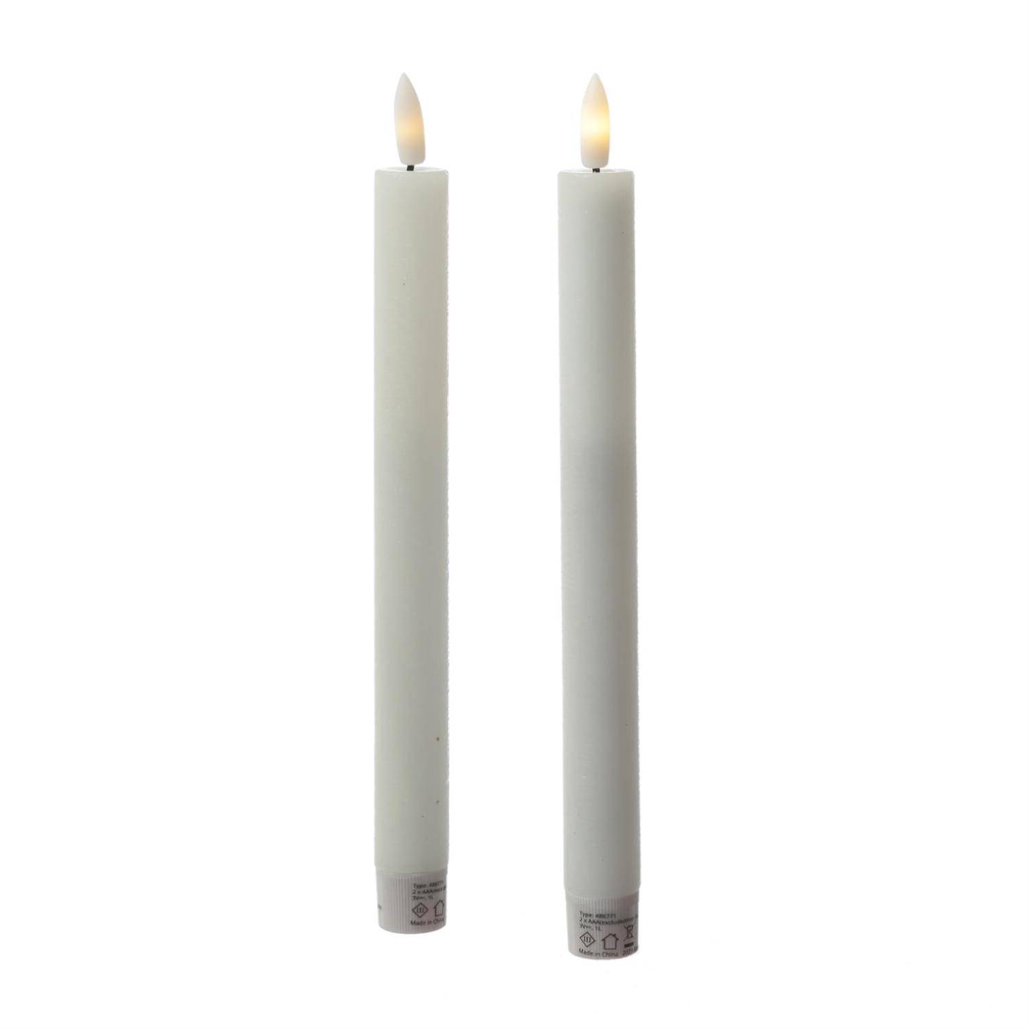 LED Stabkerzen Tafelkerzen Spitzkerzen Echtwachs Rustik Optik H: 24cm weiß 2St