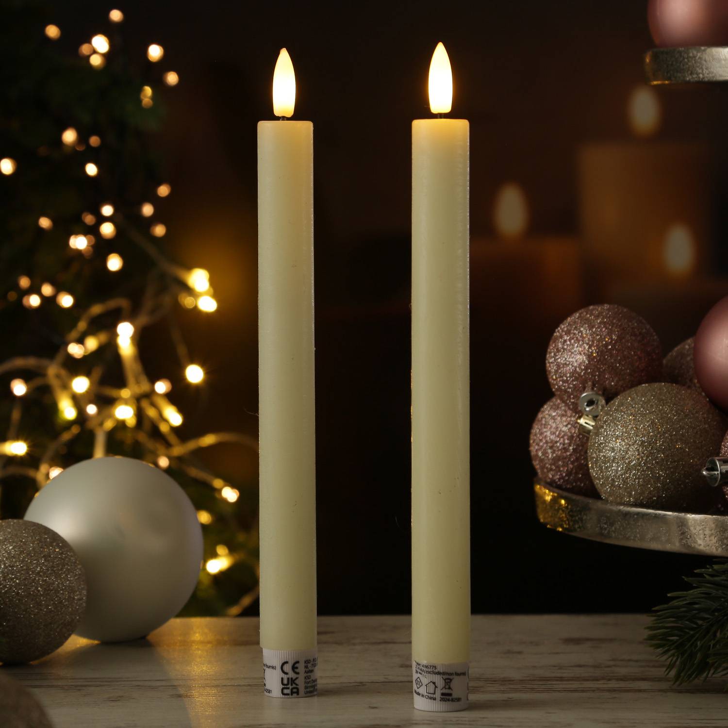 LED Stabkerzen Tafelkerzen Spitzkerzen Echtwachs Rustik Optik H: 24cm creme 2St