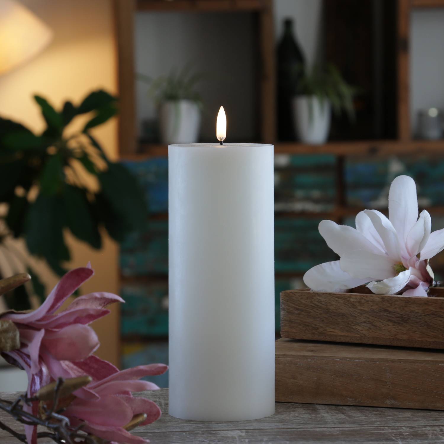 LED Kerze THEA Uyuni Echtwachs weiß Timer H: 20cm D: 7,8cm bis zu 1000Std.