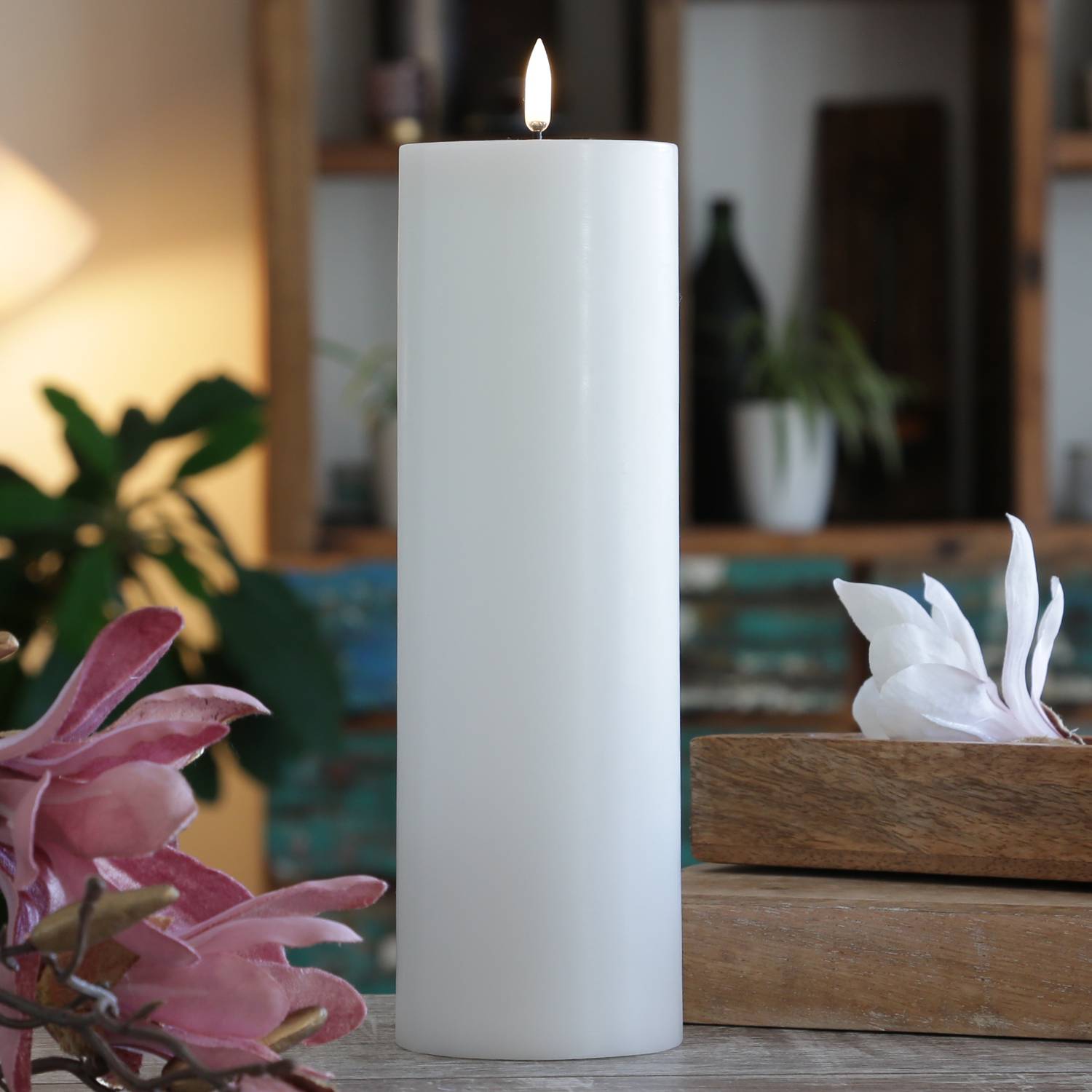 LED Kerze THEA Uyuni Echtwachs weiß Timer H: 25cm D: 7,8cm bis zu 1000Std.