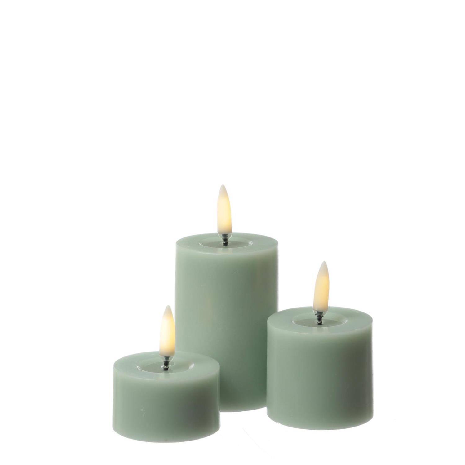 LED Mini Kerzenset Uyuni Piffany Echtwachs 3 Größen 400 Stunden D: 5cm grün 3St.