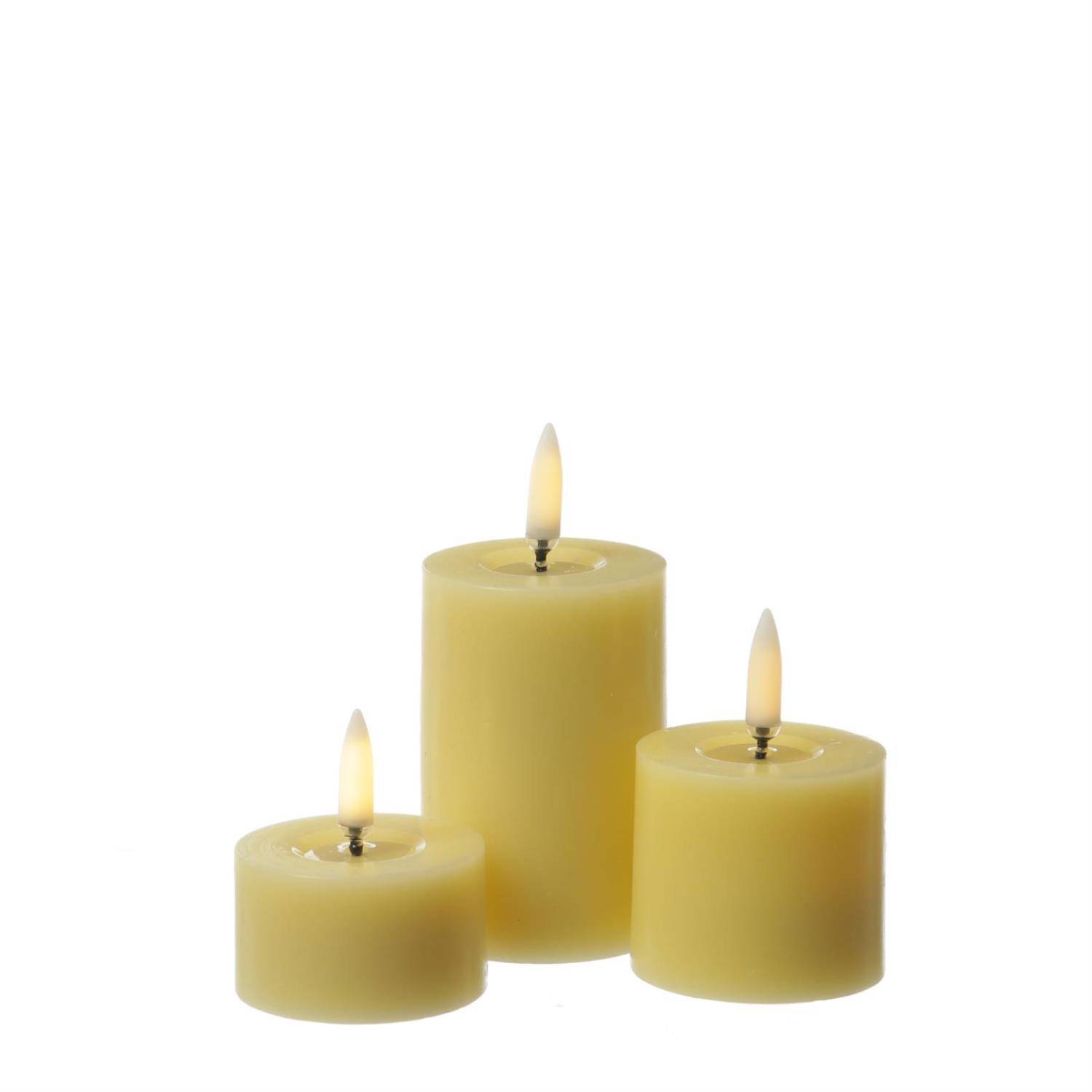 LED Mini Kerzenset Uyuni Piffany Echtwachs 3 Größen 400 Stunden D: 5cm gelb 3St.