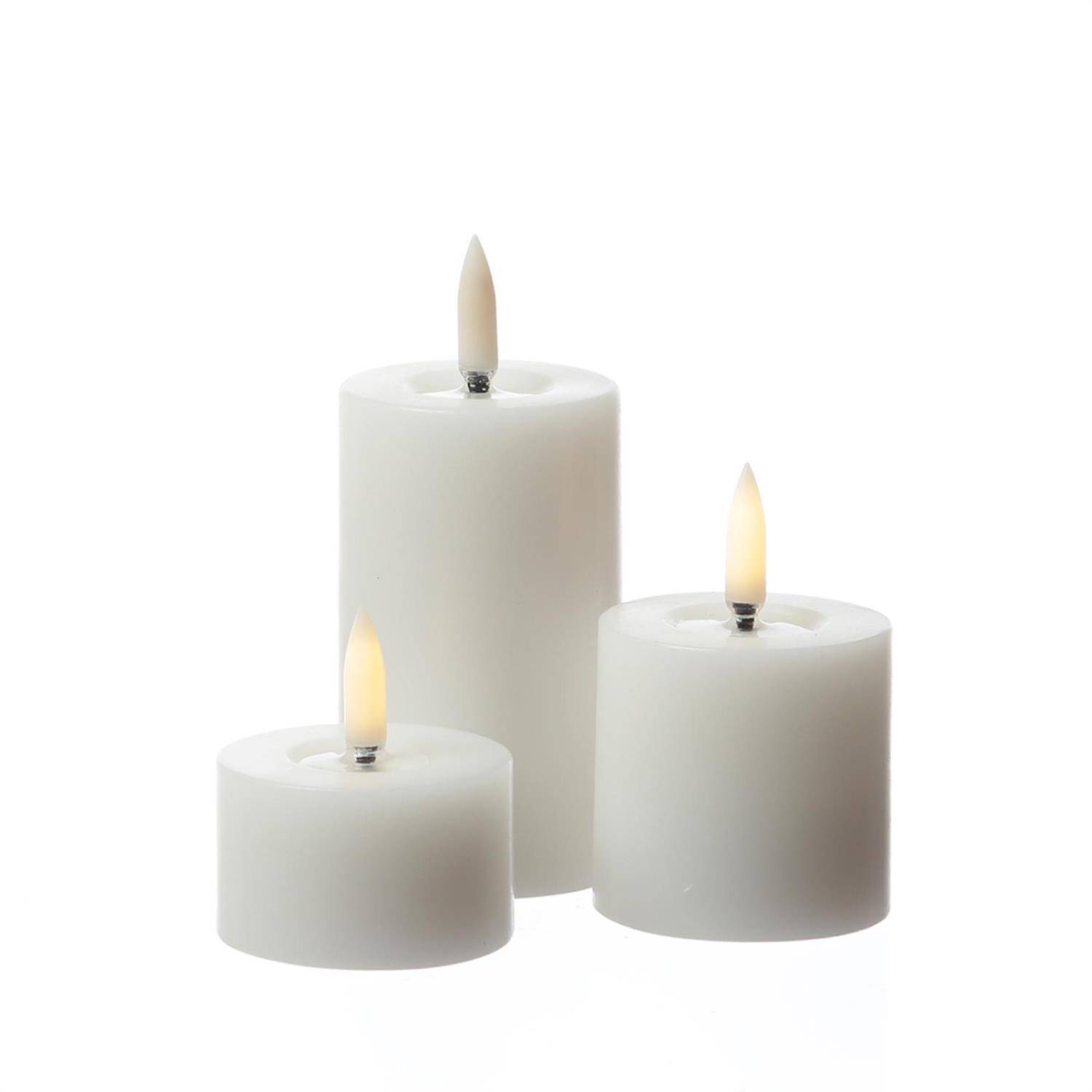 LED Mini Kerzenset Uyuni Piffany Echtwachs 3 Größen 400 Stunden D: 5cm weiß 3St.