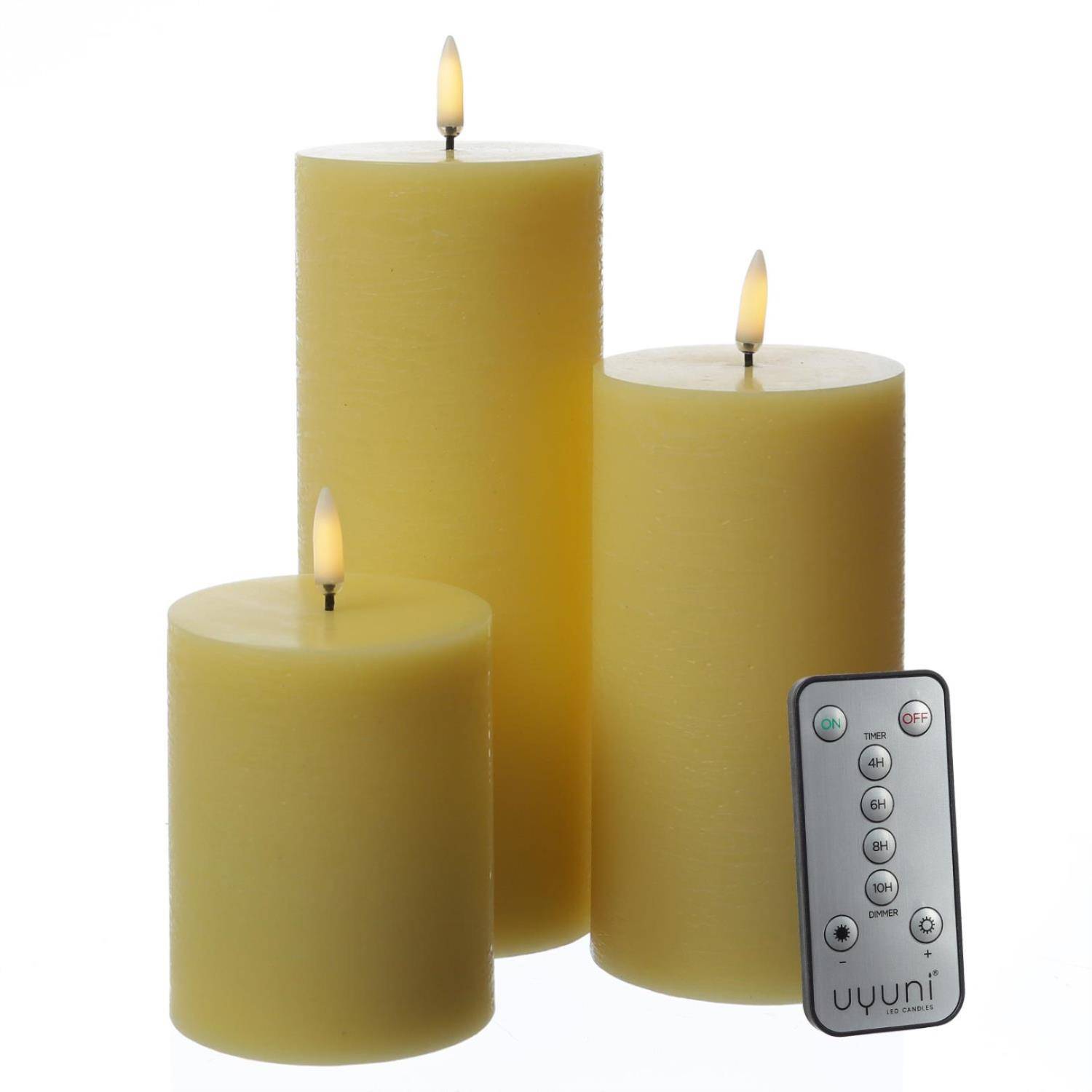 LED Kerzenset PIA Rustik-Optik Adventskerzen 3er Set gelb mit Batterien/Fernb.