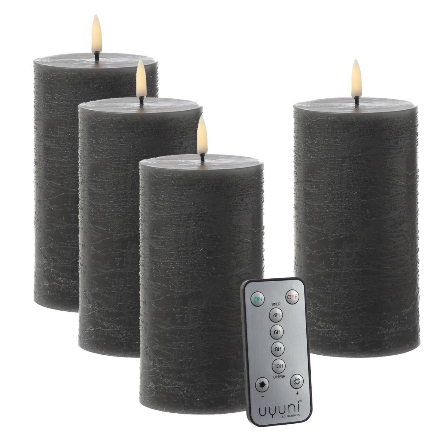 LED Kerzenset PIA Rustik-Optik Adventskerzen H:15cm mit Batterien/Fernb. 4er Set