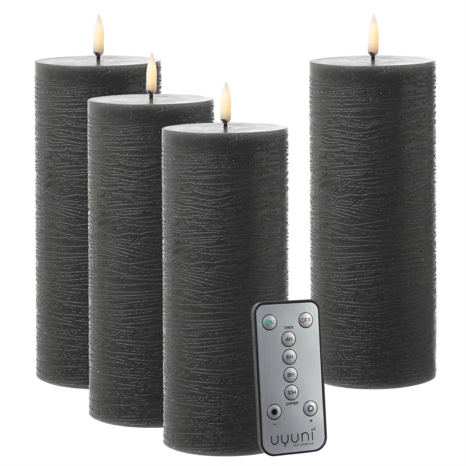 LED Kerzenset PIA Rustik-Optik Adventskerzen H:20cm mit Batterien/Fernb. 4er Set