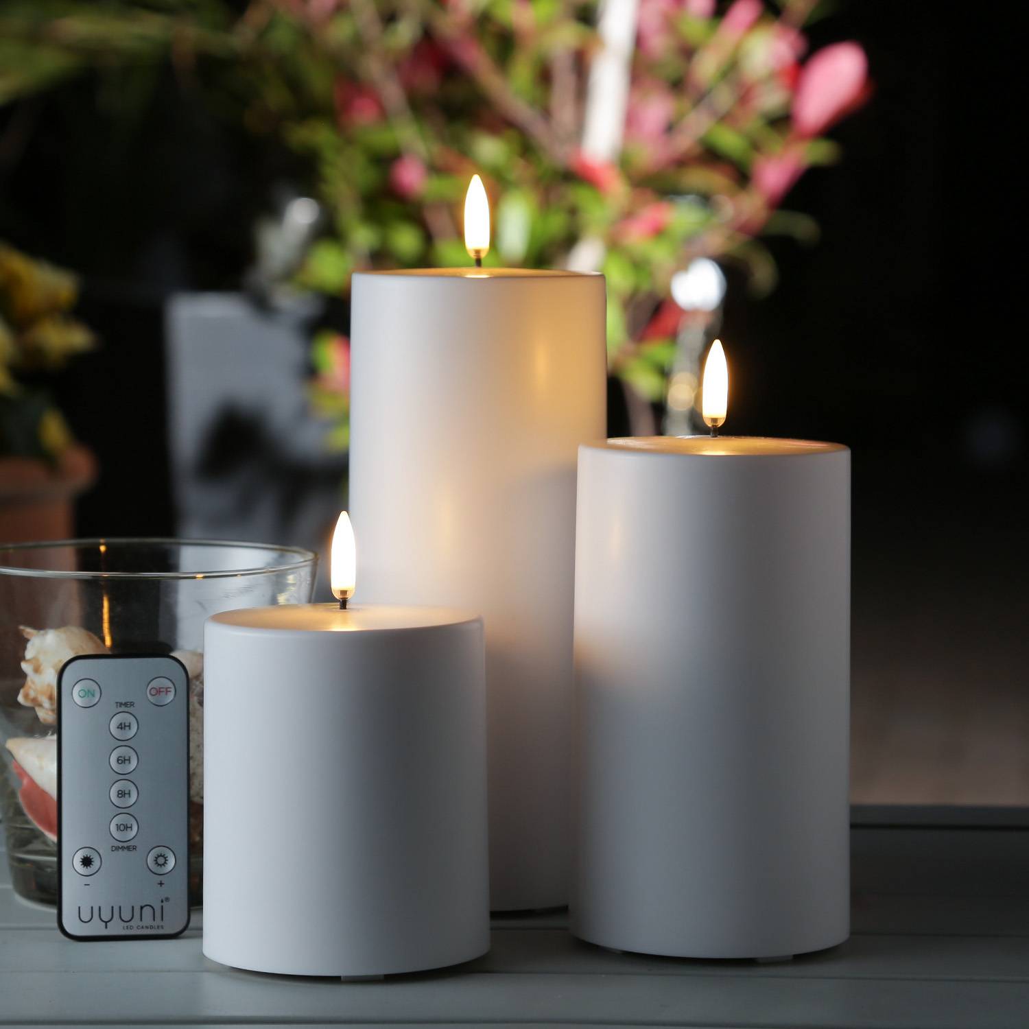 LED Kerzenset Uyuni Piffany outdoor 2500 Stunden 3 Größen mit Batterien/Fernb.