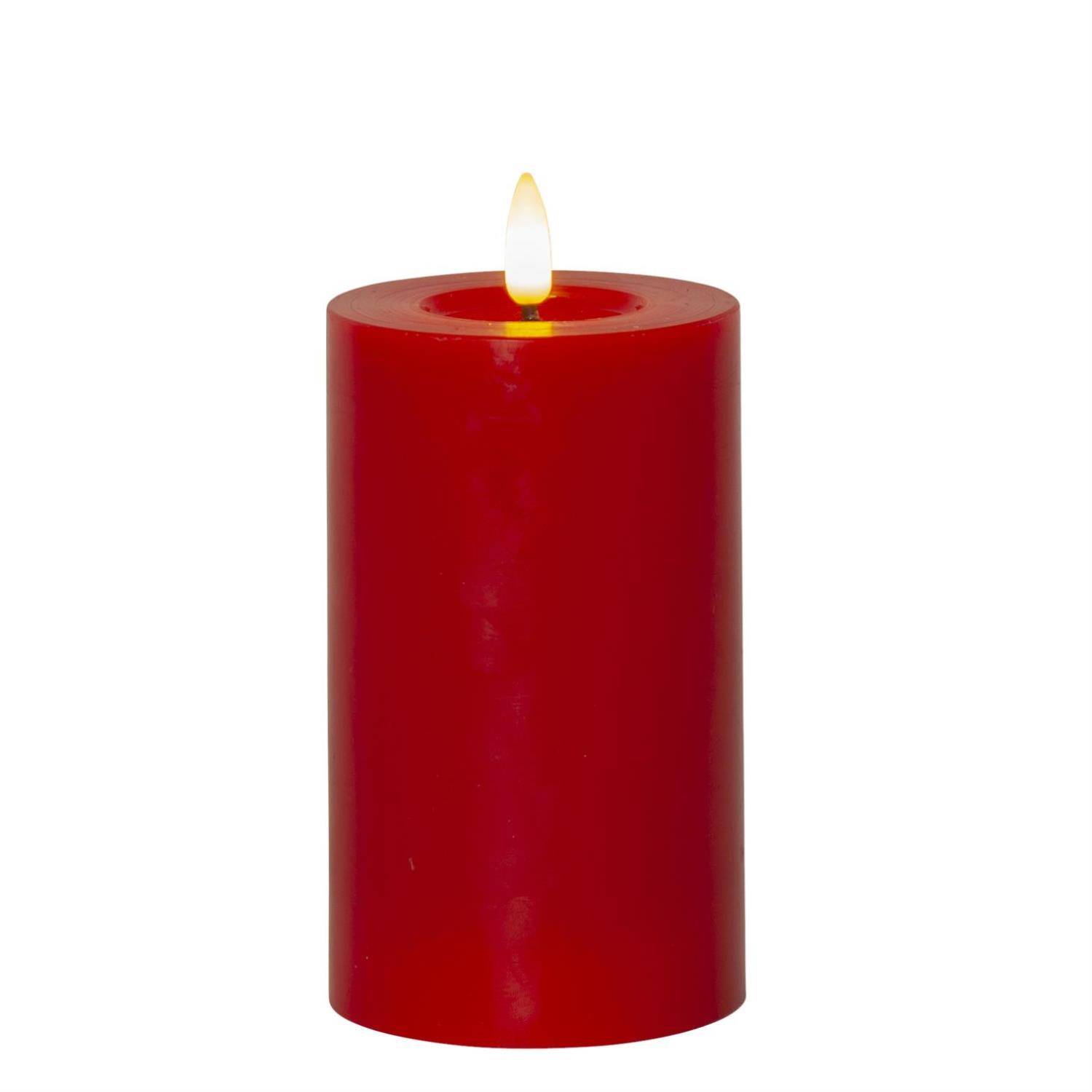 LED Stumpenkerze LINA Echtwachs realistische 3D Flamme Wachsspiegel 17,5cm rot