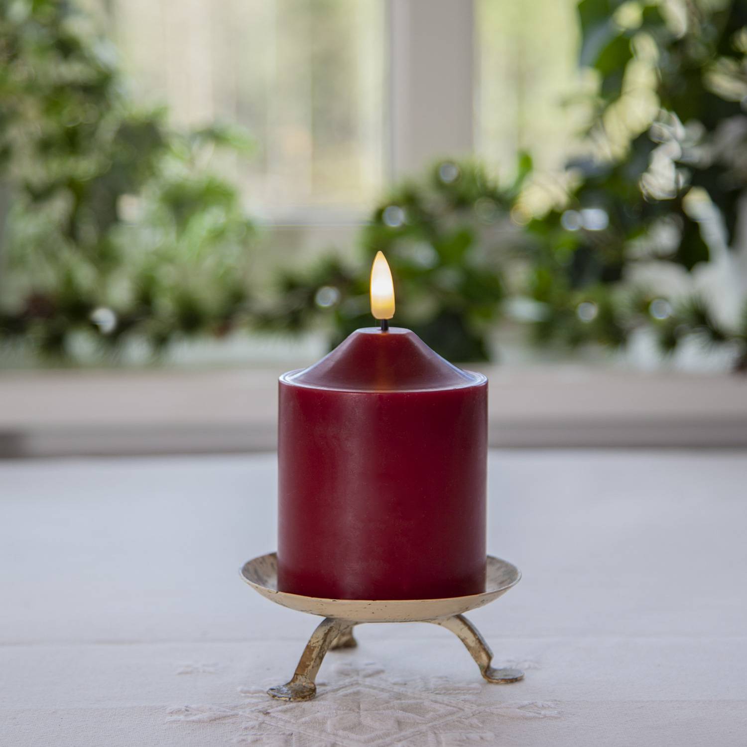 LED Kerze Echtwachs Advent Weihnachten 3D Flamme H: 12cm Batterie Timer rot