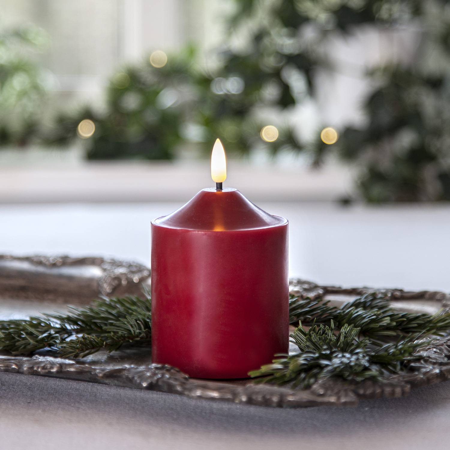 LED Kerze Echtwachs Advent Weihnachten 3D Flamme H: 12cm Batterie Timer rot