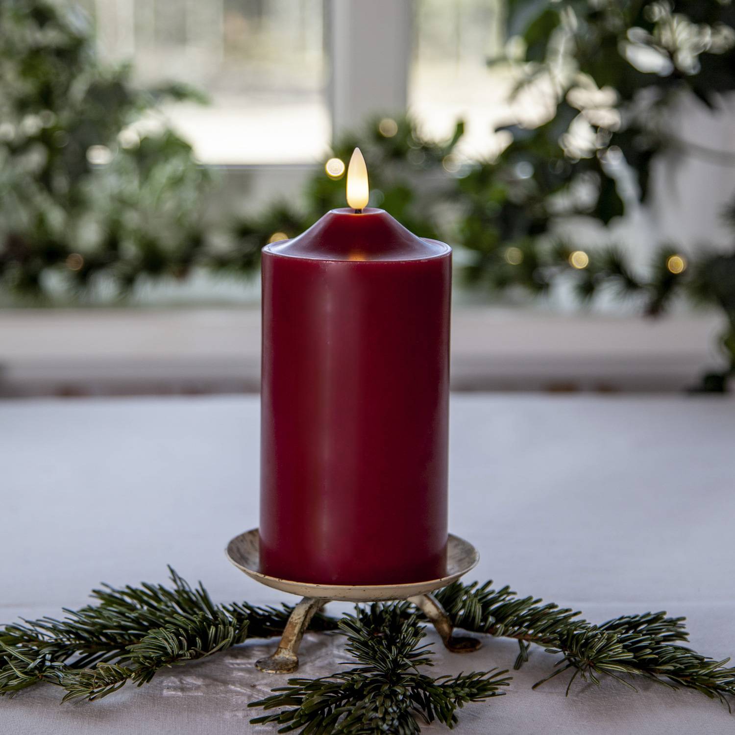 LED Kerze Echtwachs Advent Weihnachten 3D Flamme H: 17cm Batterie Timer rot