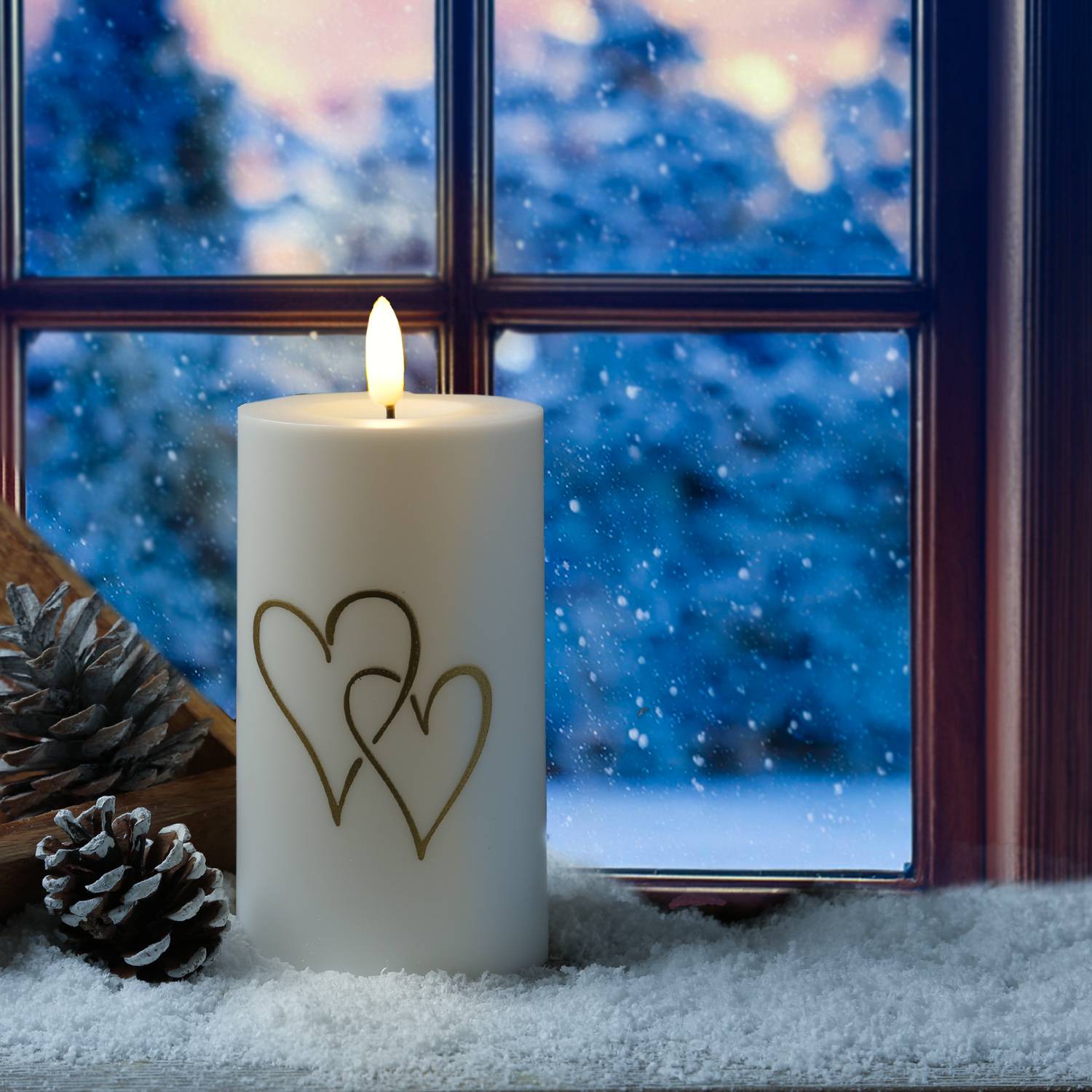 LED Kerze goldene Herzen Innen/Außen Grabkerze Timer Sensor H: 15cm outdoor