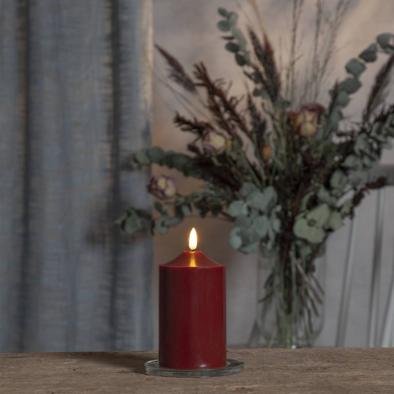 LED Kerze Echtwachs Advent Weihnachten 3D Flamme H: 15cm Batterie Timer rot