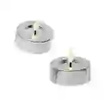 LED Maxi Teelichter Kunststoff flackernd D: 6,5cm silber glänzend 2er Set LED Maxi Teelichter Kunststoff flackernd D: 6,5cm silber glänzend 2er Set