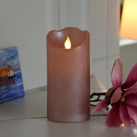 LED Echtwachs Kerze mit beweglicher Flamme Rustik-Optik H: 15cm Timer rosa LED Echtwachs Kerze mit beweglicher Flamme Rustik-Optik H: 15cm Timer rosa