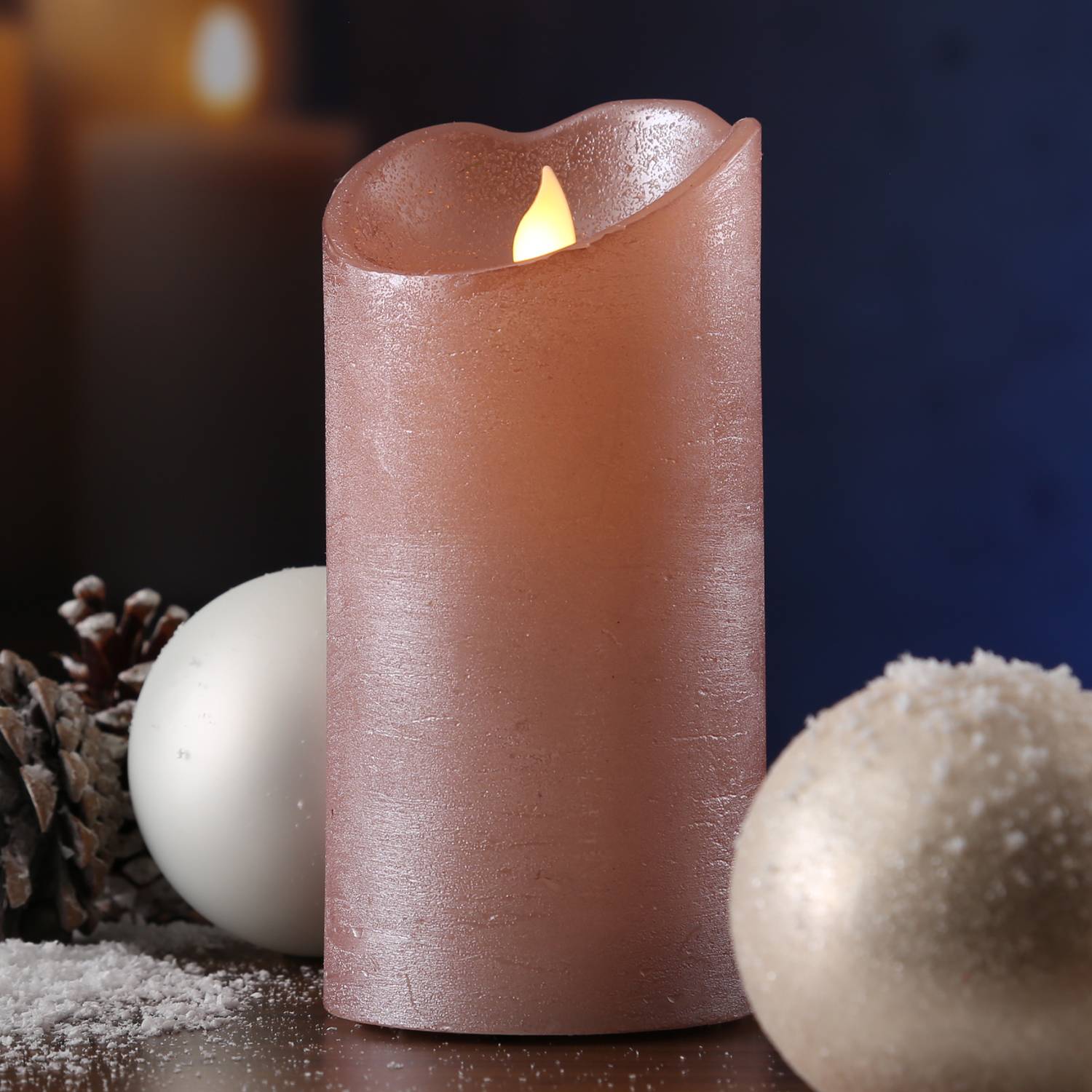 LED Echtwachs Kerze mit beweglicher Flamme Rustik-Optik H: 15cm Timer rosa