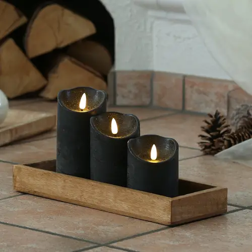 LED Kerze Rustik Optik Echtwachskerze flackernd H: 12,5cm D: 7,5cm Timer schwarz LED Kerze Rustik Optik Echtwachskerze flackernd H: 12,5cm D: 7,5cm Timer schwarz