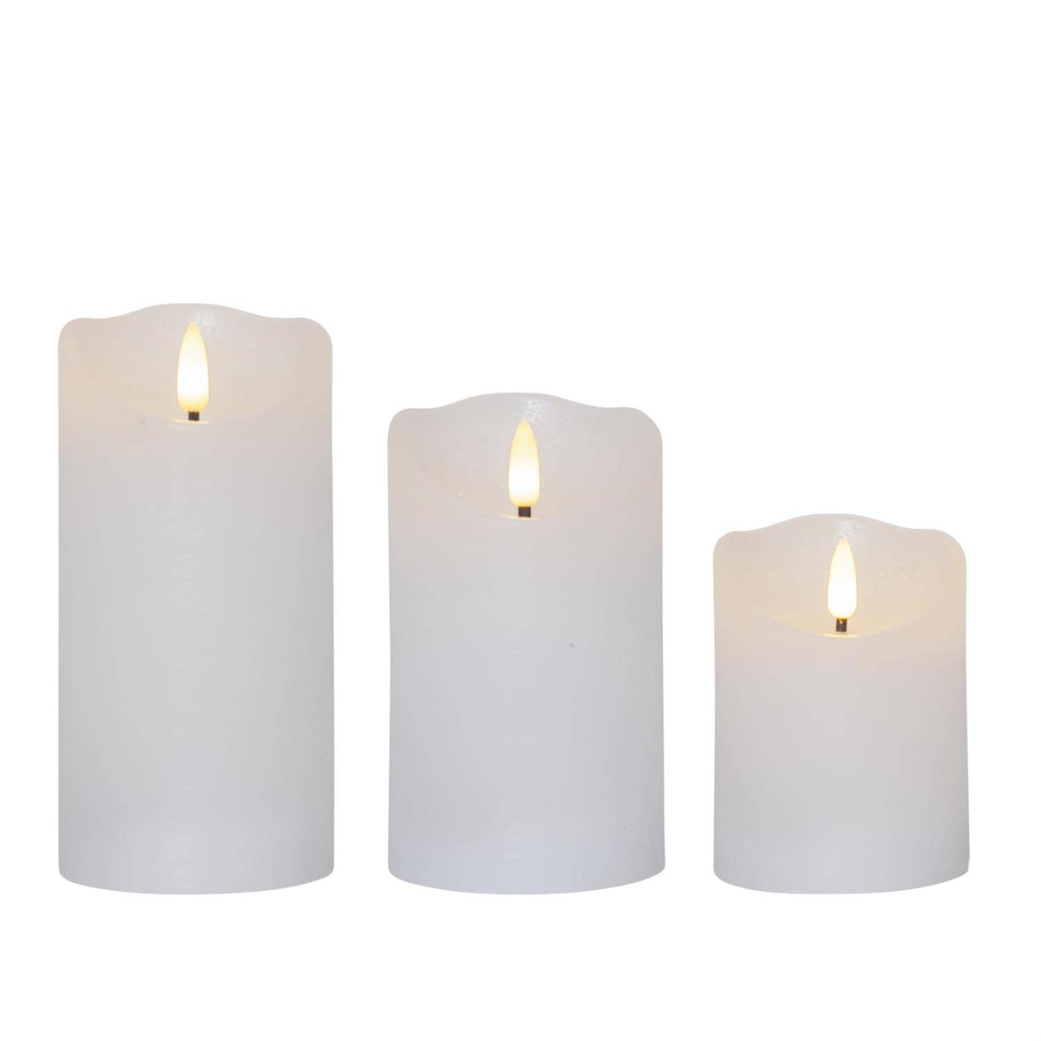 LED Kerzenset Rustik Optik Echtwachs flackernde Flamme Timer Batterie weiß 3St.