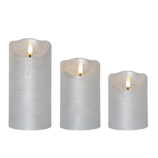 LED Kerzenset Rustik Optik Echtwachs flackernde Flamme Timer Batterie silber 3St LED Kerzenset Rustik Optik Echtwachs flackernde Flamme Timer Batterie silber 3St