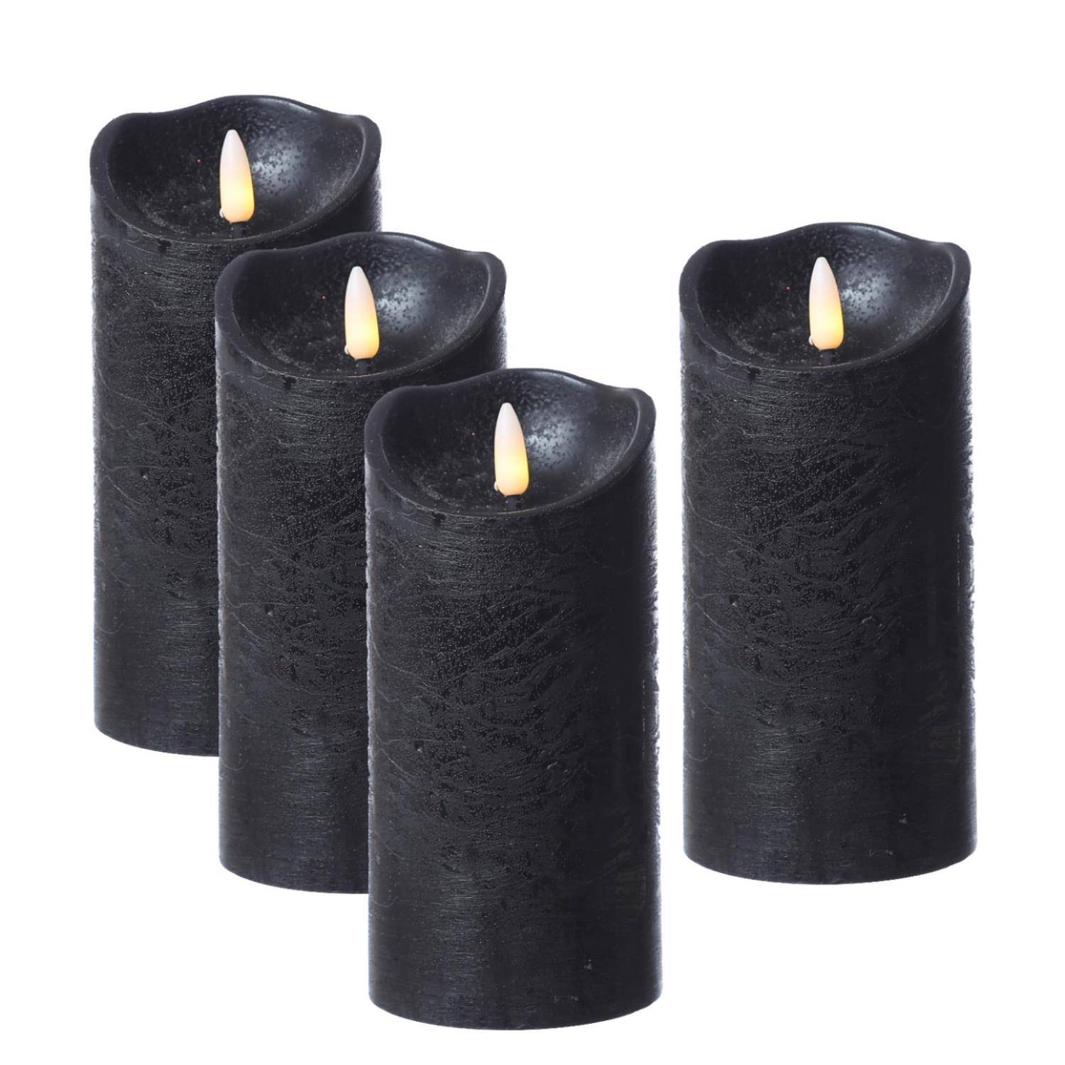 LED Kerzenset Rustik Optik Advent Echtwachs H: 15cm flackernd Timer schwarz 4St