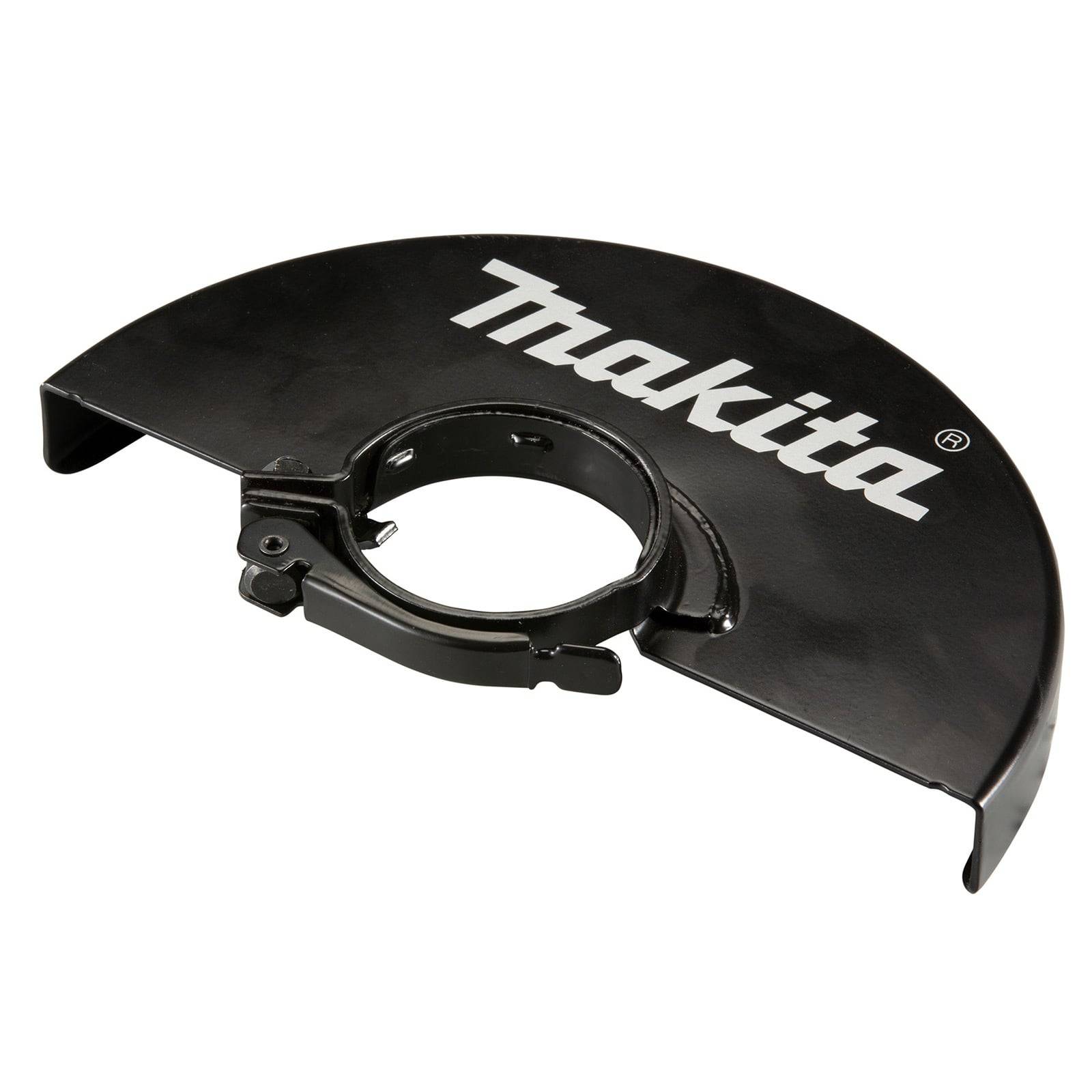 Makita Winkelschleifer-Schutzhaube, schwarz, mit Markenlogo, entwickelt zum Schutz von Benutzern während Metall-Schneid- oder Schleifarbeiten.