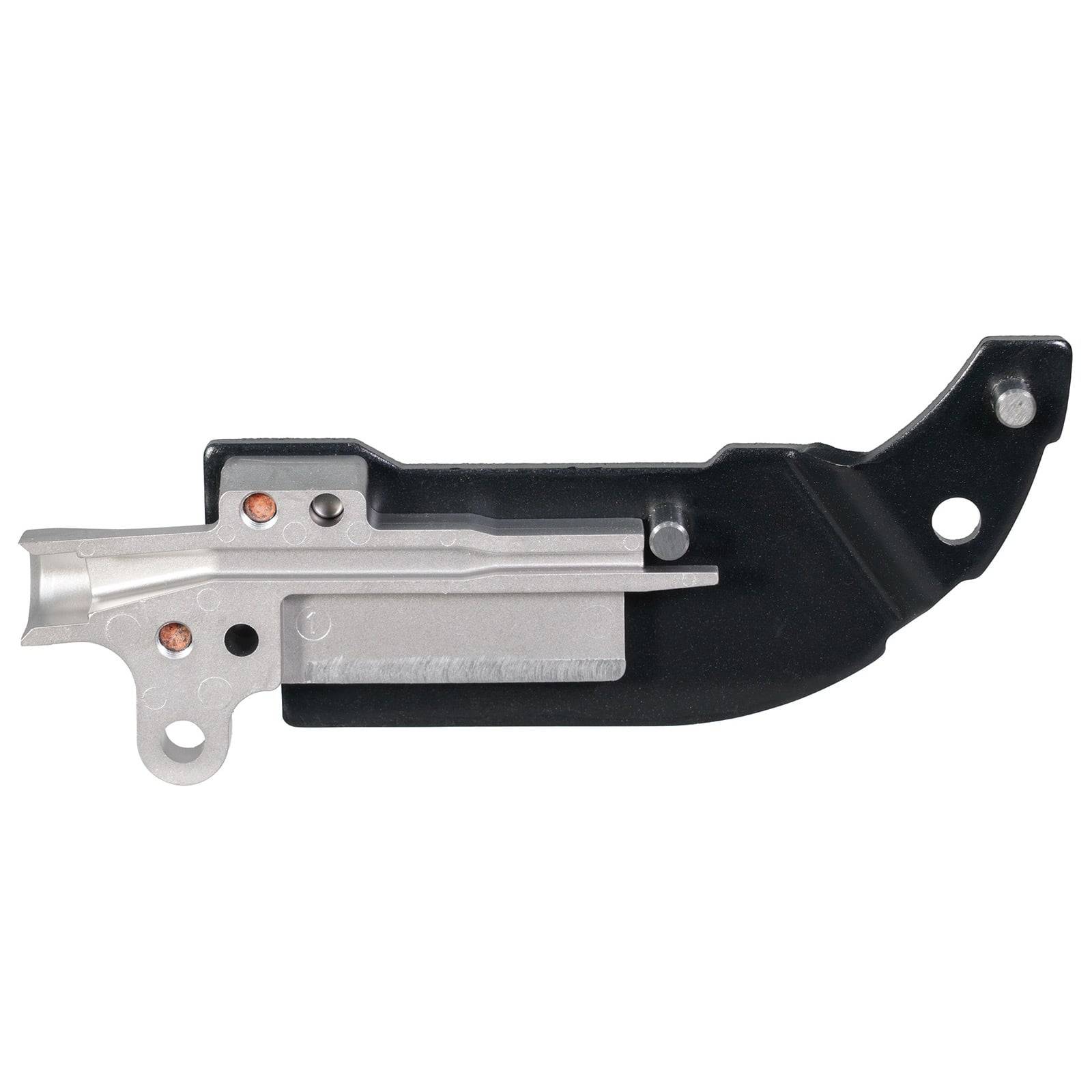 Ein Metall-Motorschwingungskettenspanner mit einer schwarzen Abdeckung und silbernen Komponenten, wesentlich für die Aufrechterhaltung der Kettanspannung und Motorabstimmung.