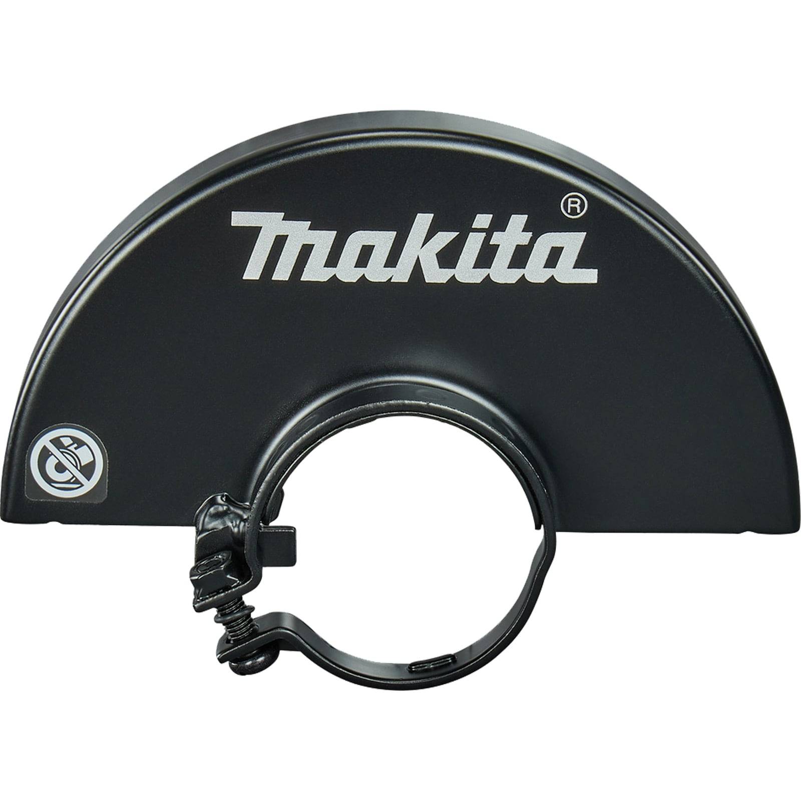 Winkelschleifer-Schutzhaube der Marke 'Makita' mit Sicherheitssymbolen.