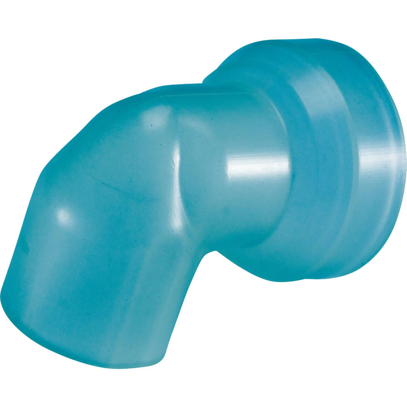 Eine blaue, durchscheinende Kunststoffschlauchdüse mit einer gebogenen Form, die darauf ausgelegt ist, den Fluidfluss effizient zu leiten.
