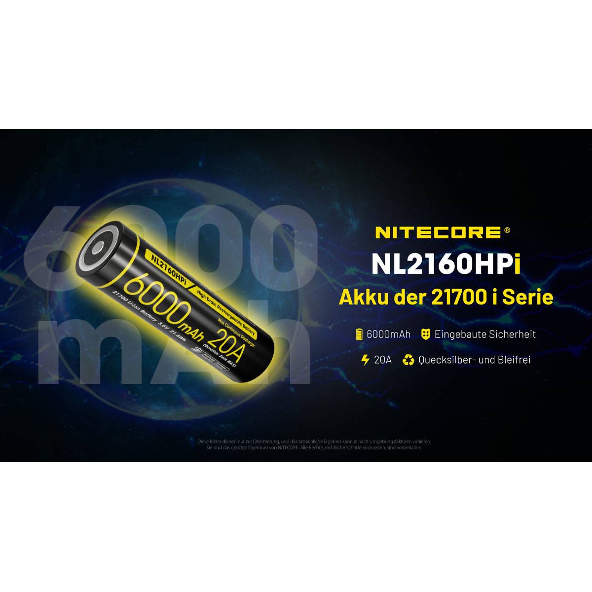 Nitecore NL2160HPi 21700 - Li-Ion Akku 6000mAH Max. 20A