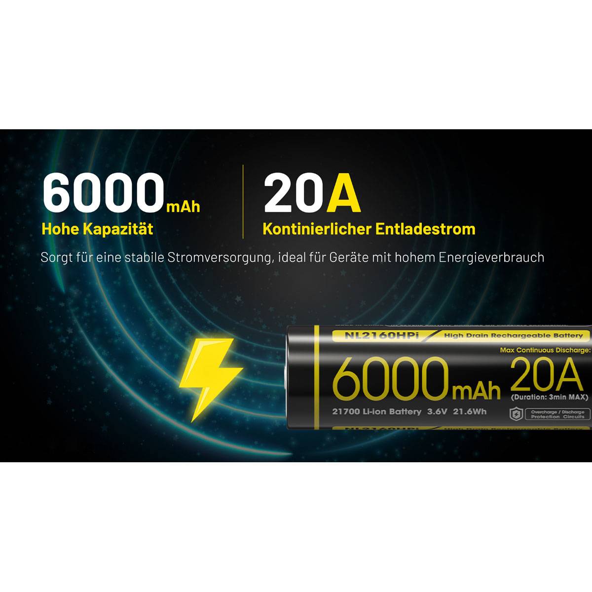 Nitecore NL2160HPi 21700 - Li-Ion Akku 6000mAH Max. 20A
