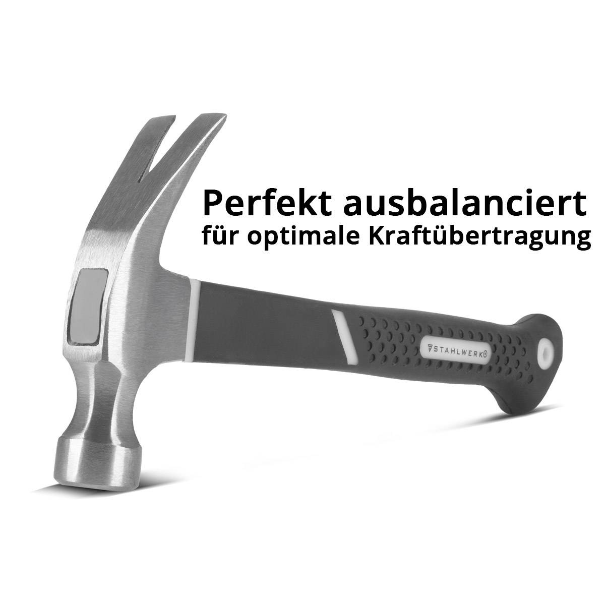 STAHLWERK Klauenhammer 570 g Zimmermannshammer aus Carbon-Stahl mit TPR Griff