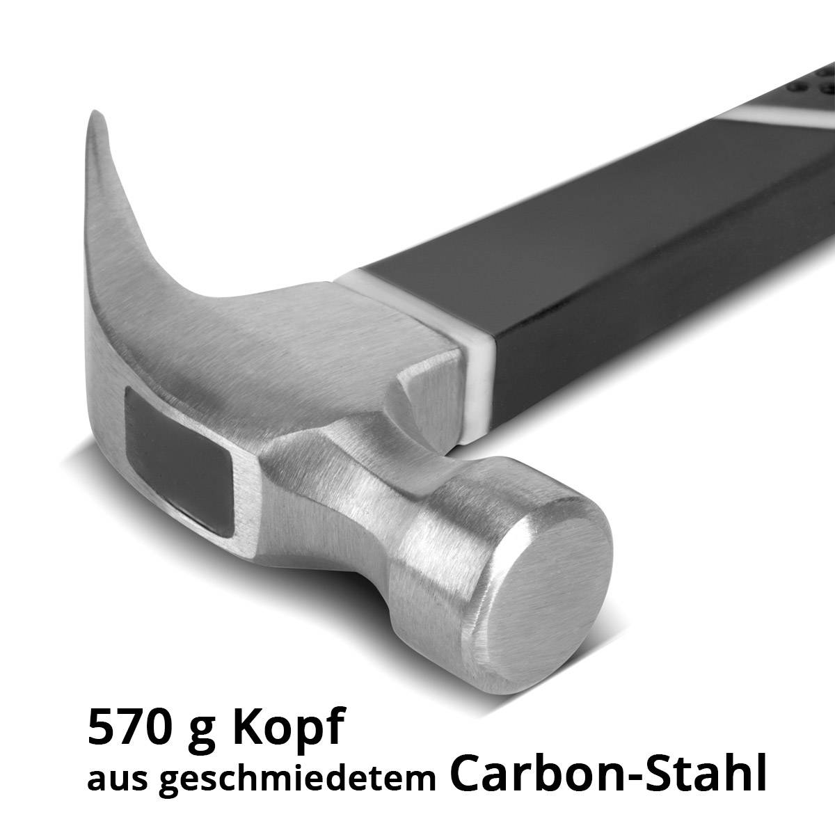 STAHLWERK Klauenhammer 570 g Zimmermannshammer aus Carbon-Stahl mit TPR Griff