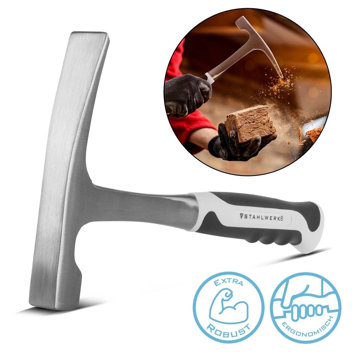 STAHLWERK Maurerhammer aus Carbon-Stahl Ziegelhammer mit Fiberglas-Griff