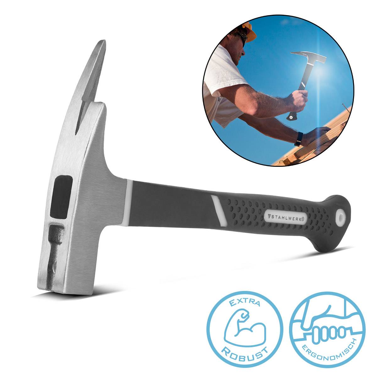 STAHLWERK Latthammer aus Carbon-Stahl TPR Griff Klauenhammer Zimmermannshammer