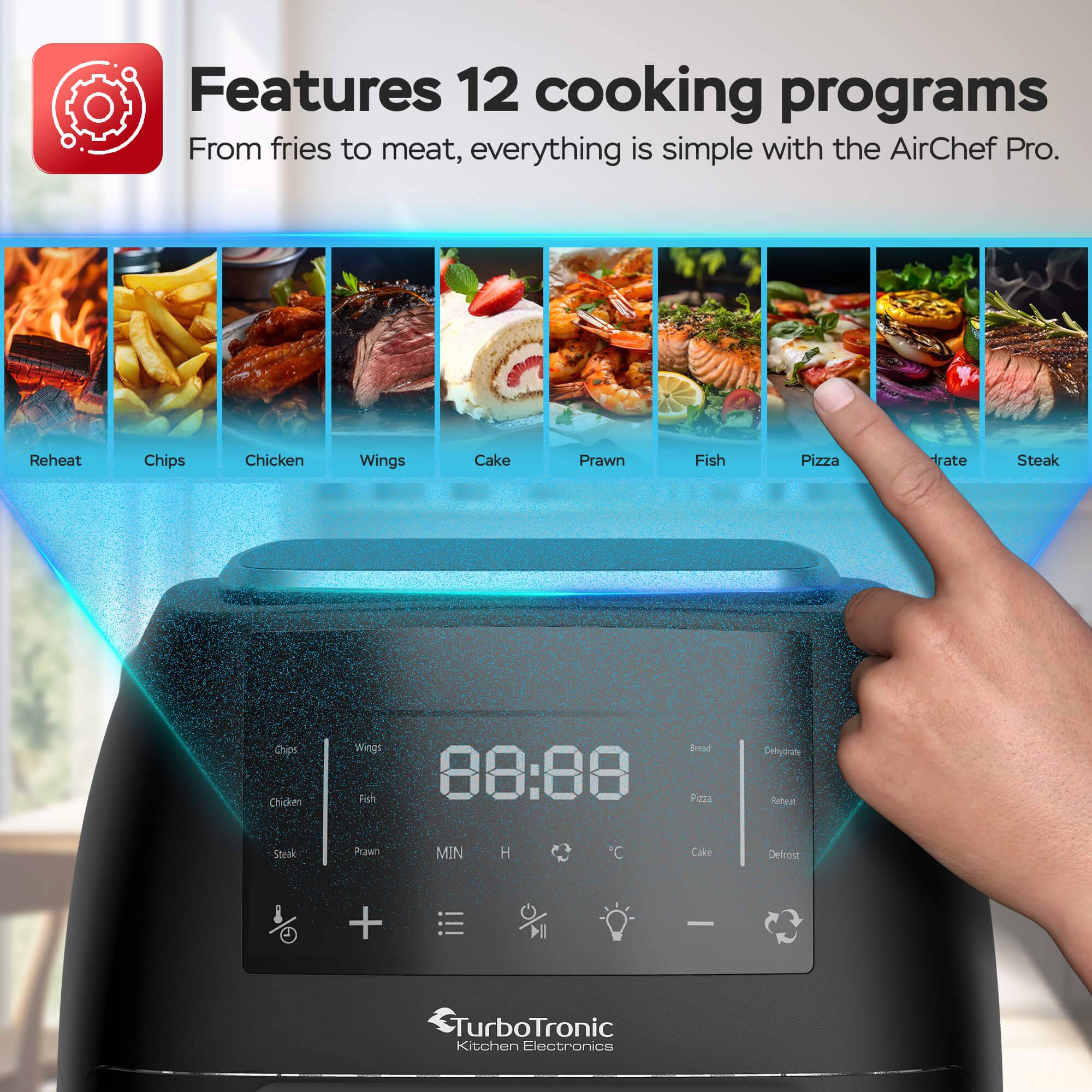 TurboTronic Heissluftfritteuse XL, 12 Liter - digitale Heißluftfritteuse 40-200°C Airfryer & Dörrautomat Luftfritteuse Air Friteuse Dörrfunktion