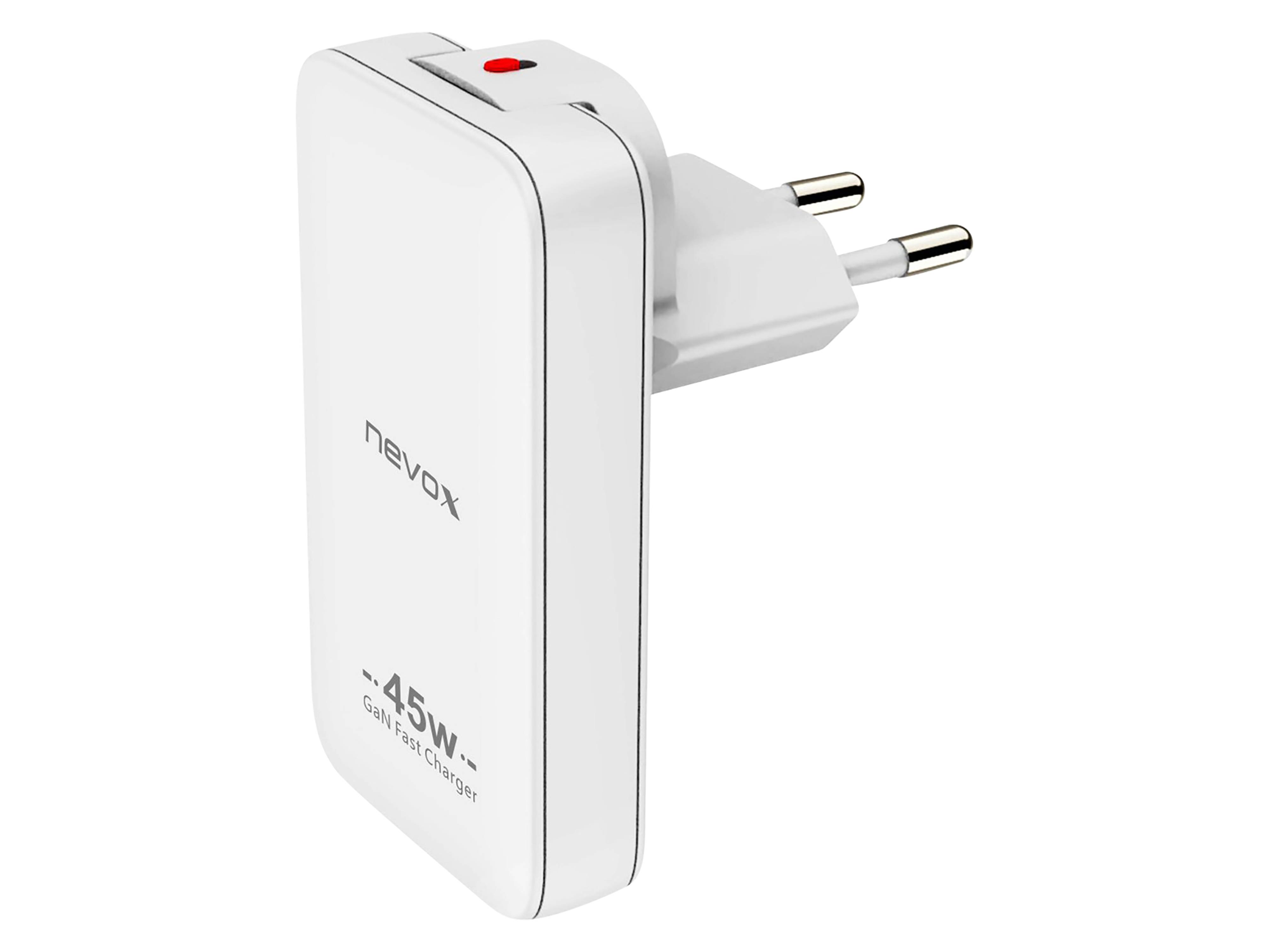 NEVOX USB-Lader, Dual Slim, 45 W, USB-C PD / PPS + QC3.0 GAN