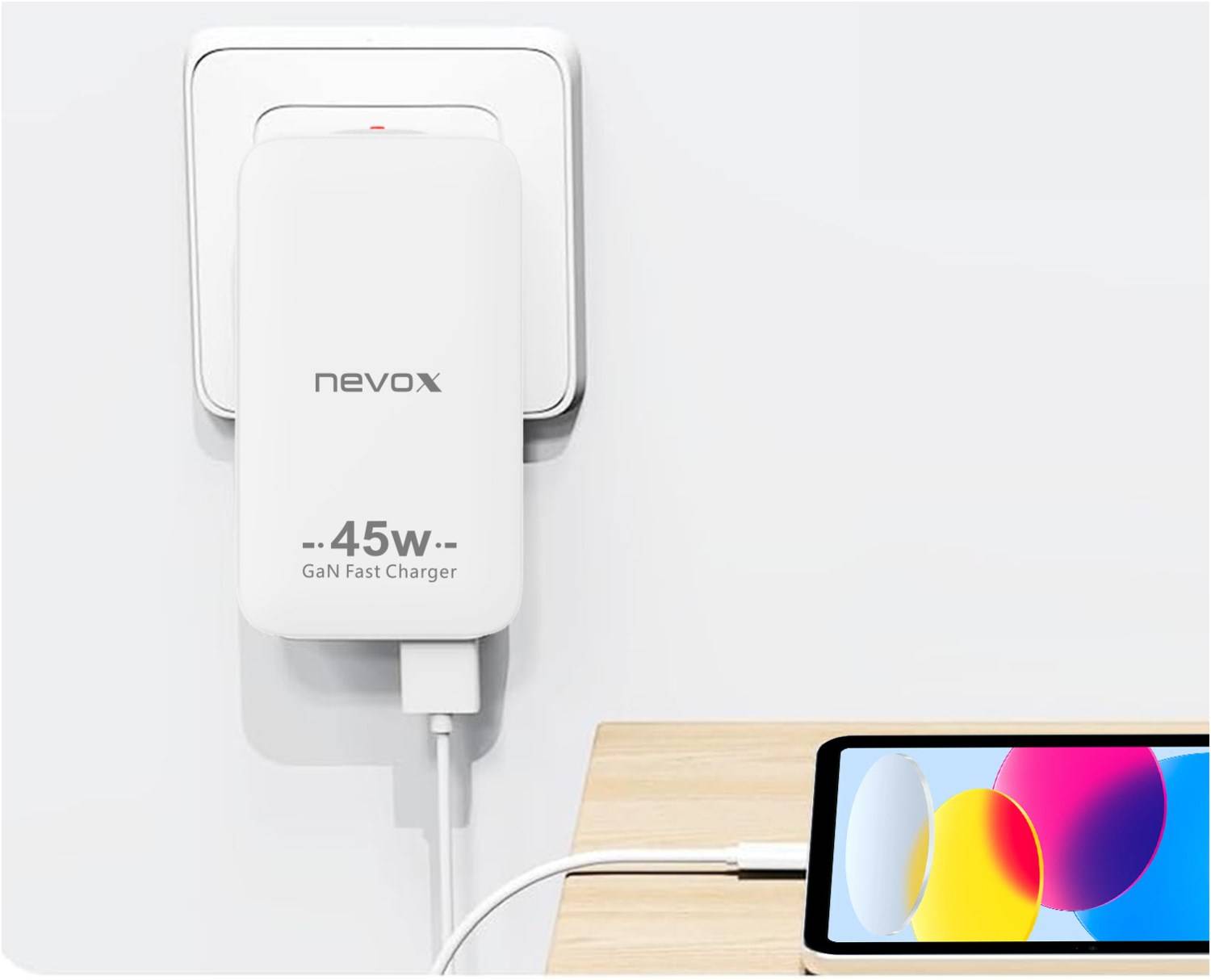 NEVOX USB-Lader, Dual Slim, 45 W, USB-C PD / PPS + QC3.0 GAN