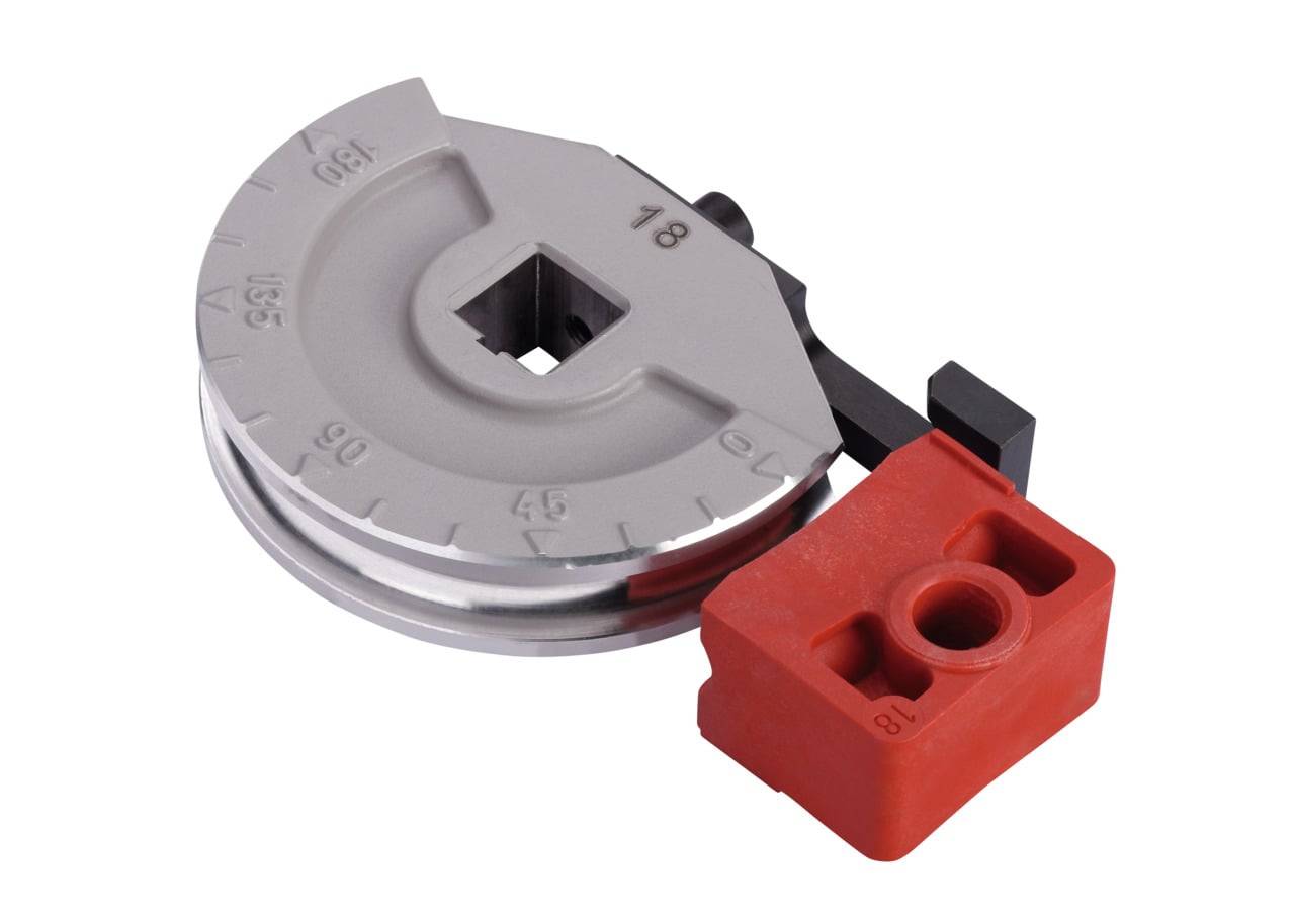 Ein Winkelmessgerät aus Metall mit einer halbkreisförmigen Skala, die von 0 bis 135 Grad markiert ist und eine rote, verstellbare Komponente aufweist.