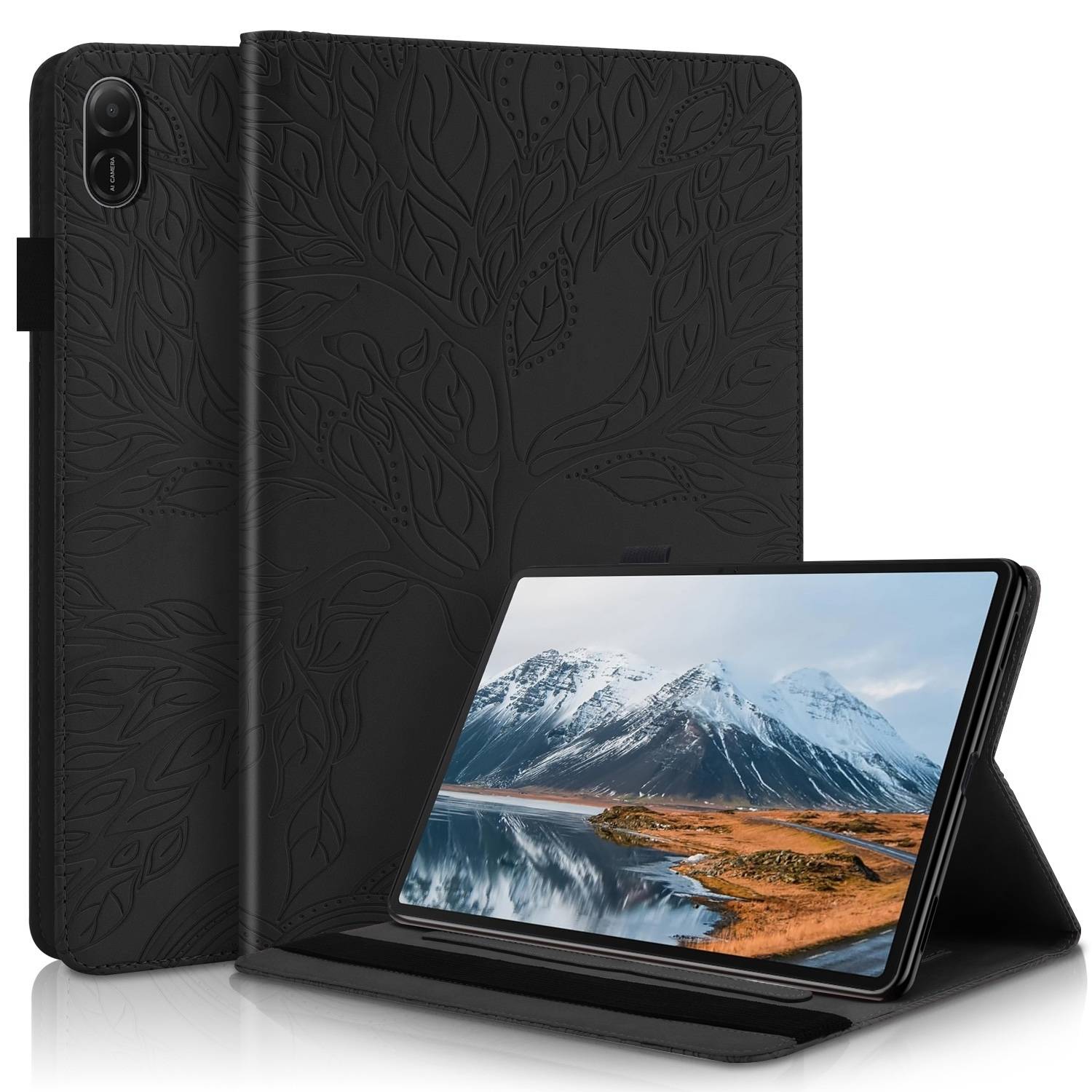Für Honor Pad X8a 11 Zoll aufstellbare Baum Muster Kunstleder Hülle Tasche Case Schwarz