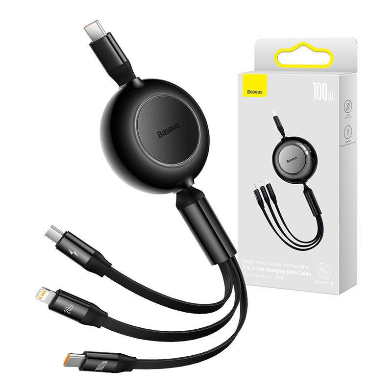 Baseus Bright Mirror 4, USB-C 3-in-1 Kabel micro USB / Lightning 100W 3.5A 1.1m Schwarz
