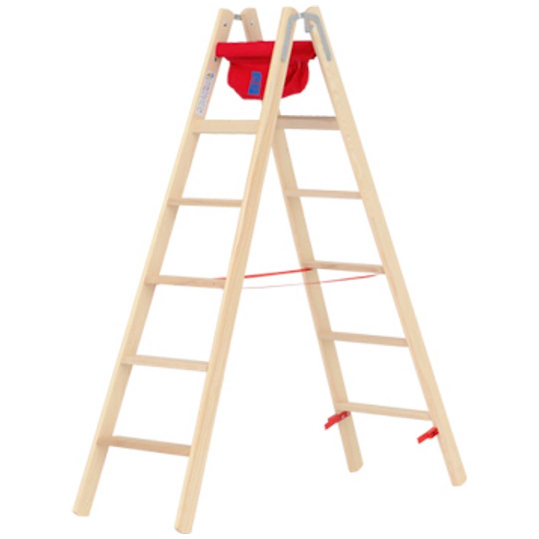 Holz-Schutzgitter in A-Form für Kinder mit rotem Stoff oben und roten Riemen, dargestellt auf weißem Hintergrund.