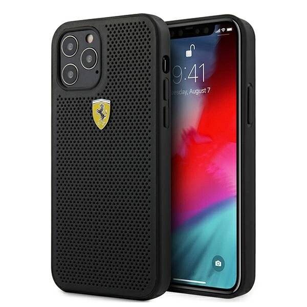 Ferrari FESPEHCP12MBK iPhone 12/12 Pro 6.1″ schwarz/schwarz Hardcase On Track Perforated