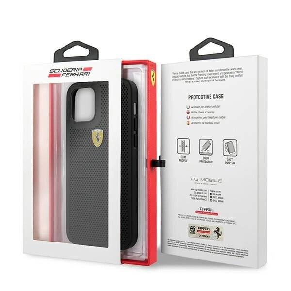 Ferrari FESPEHCP12MBK iPhone 12/12 Pro 6.1″ schwarz/schwarz Hardcase On Track Perforated