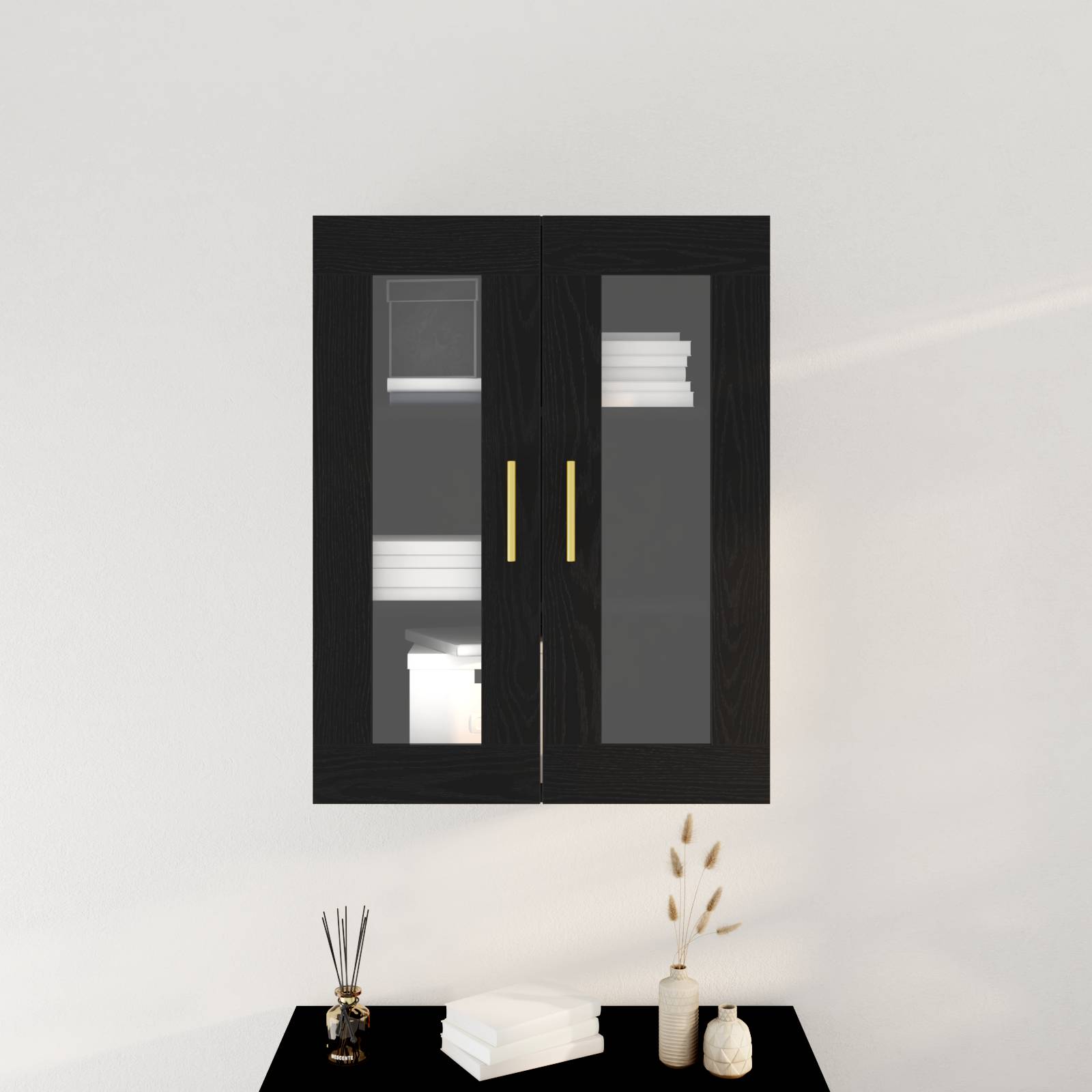 vidaXL Wandschrank mit Glastüren Schwarz Eiche 69,5x34x90 cm