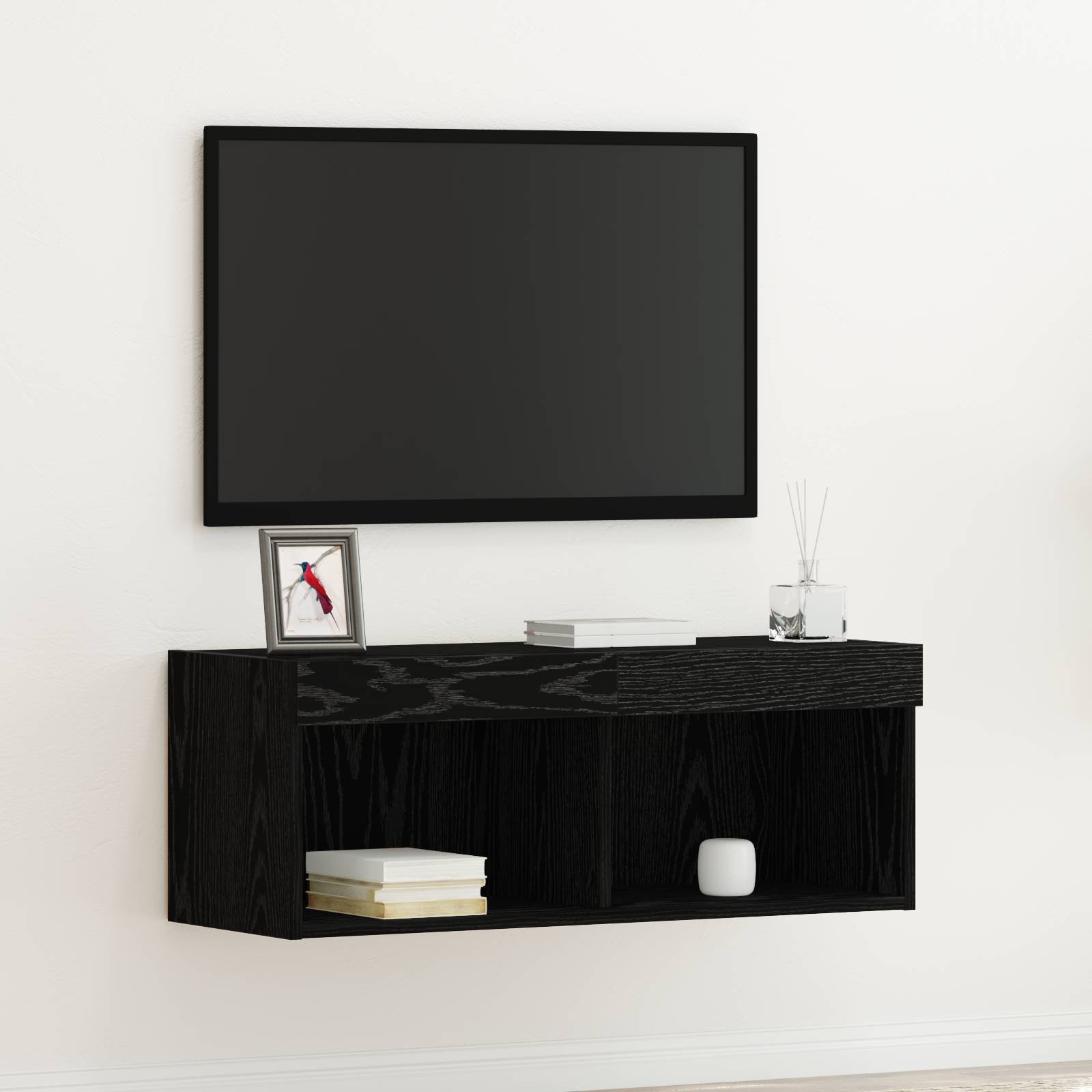 vidaXL TV-Wandschrank mit LED-Leuchten Schwarz Eiche 80x30x30 cm